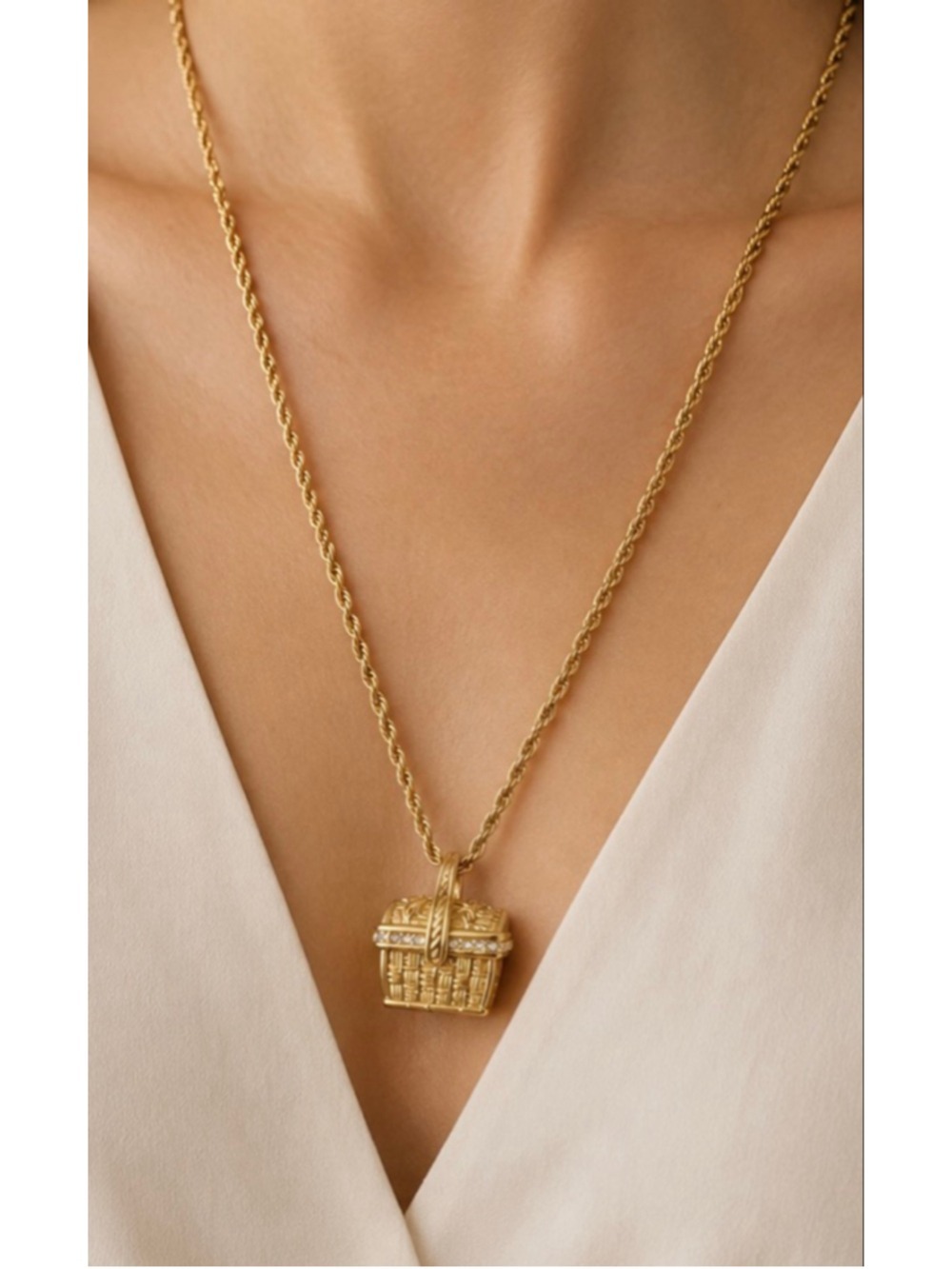 David Markstein Italian Bronze Basket Necklace 18in 18k Gold Covered